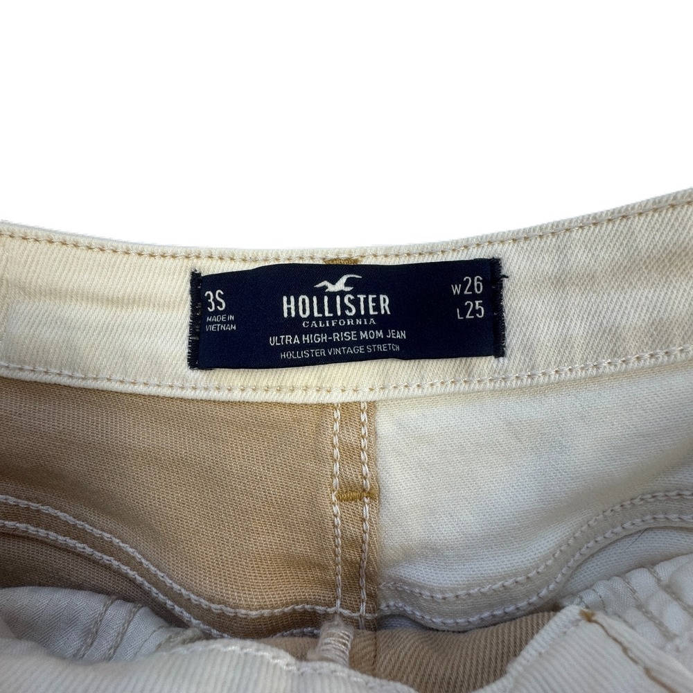 Hollister Colorblock Patchwork Mom Jeans 3S W26‎ L25 High Rise White Tan Denim - Picture 3 of 12